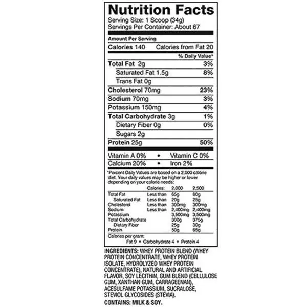 Dymatize 100% Whey Isolate Protein Nutrition Facts