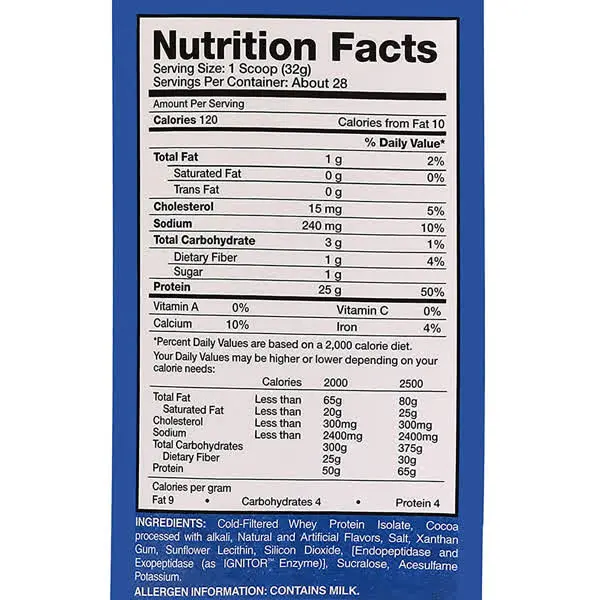 Evogen Isoject Whey Isolate Protein Nutrition Facts