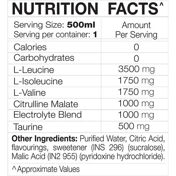 IN2 BCAA with Hydration Electrolytes Cranberry Nutrition Facts