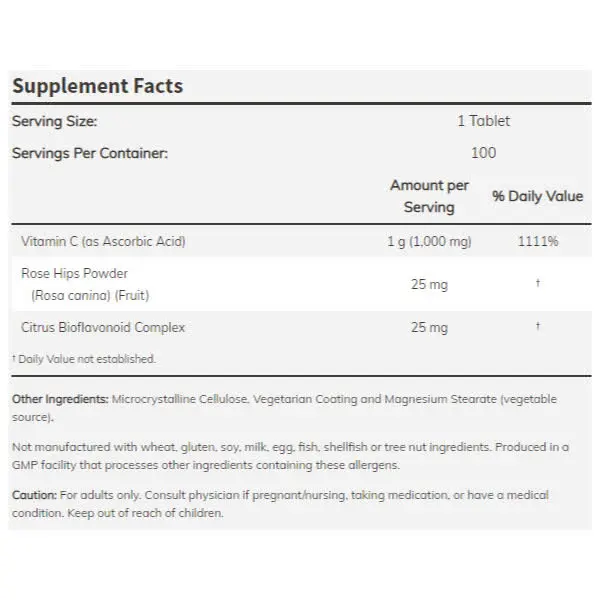 Now C-1000 Antioxidant Protection Supplement Facts