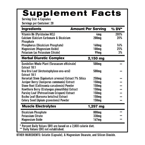 supplement facts of 1UP nutrition water shred