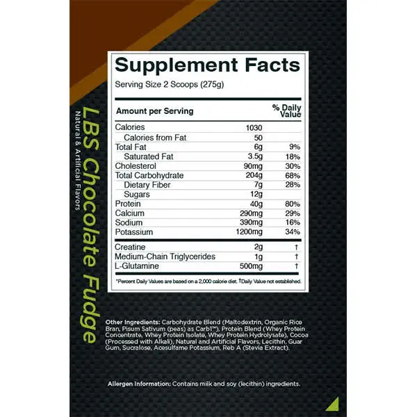 Rule 1 Mass Gainer Choclate Fudge Supplements Facts