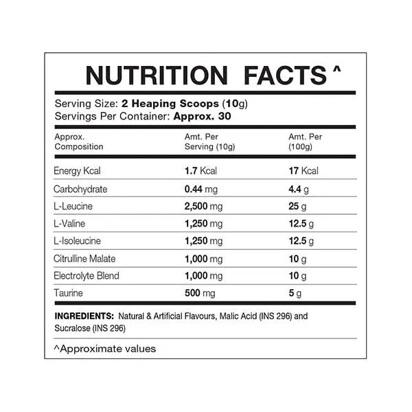 IN2 BCAA Apple Flavour Nutritional Facts