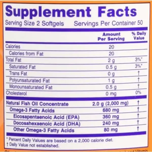 NOW Omega 3 Softgels Supplement Facts